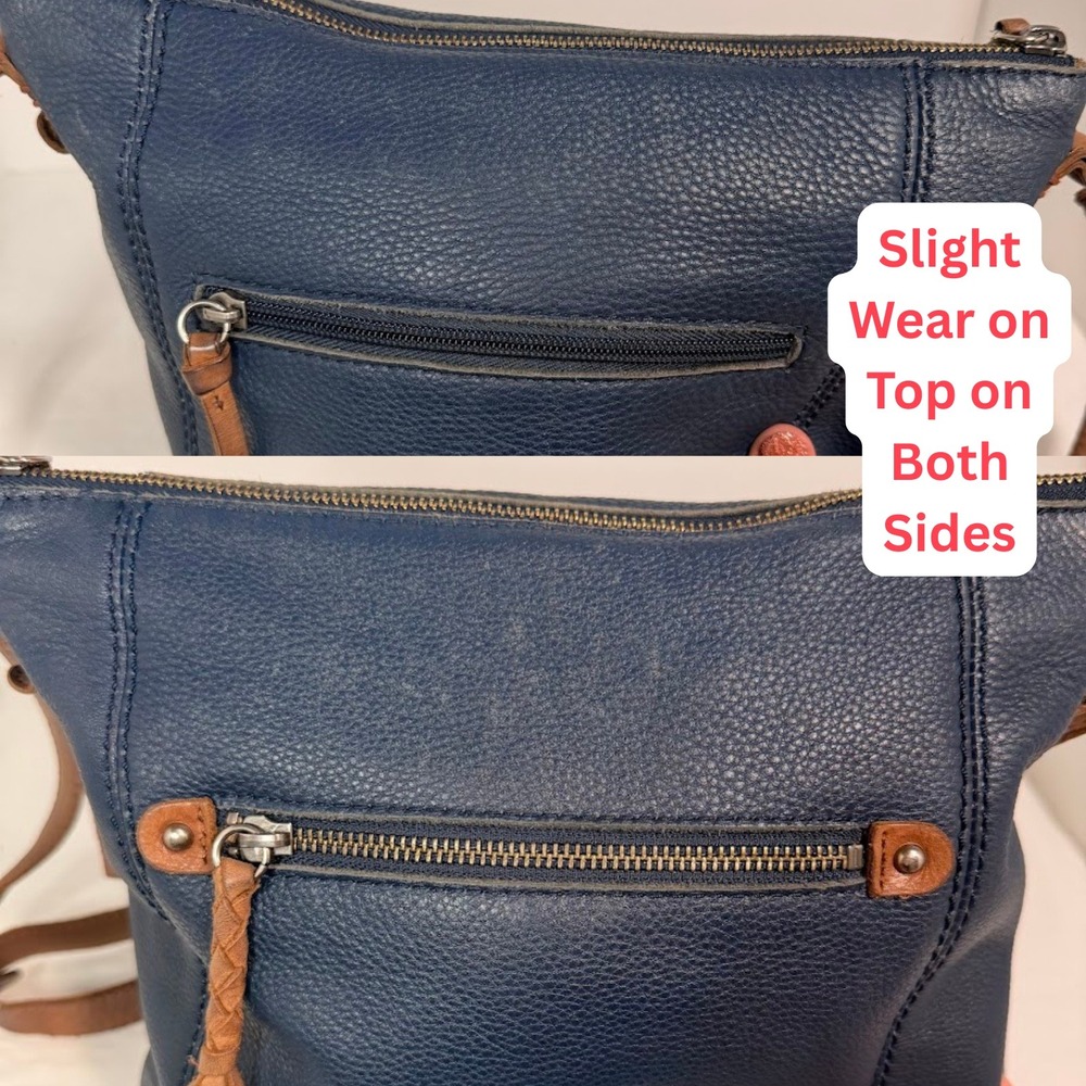 The Sak Ashland Crossbody Navy Hobo Shoulder Bag Leather Purse Distressed Worn - Picture 11 of 13